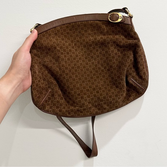 Gucci Vintage 80s Suede Monogram Shoulder Bag - Picture 1 of 12